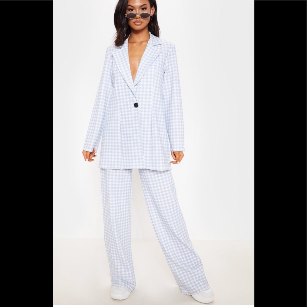 Pastel Blue Gingham Boyfriend Blazer and Pants Set